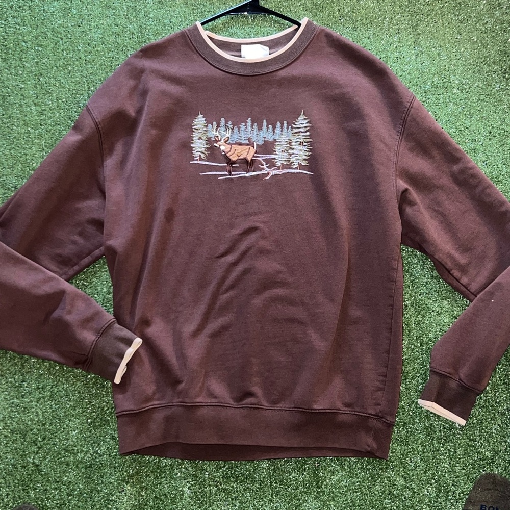 Brown Crewneck Sweater with Forest Design
